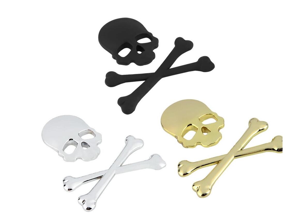 

3D 3M Skull Metal Skeleton Crossbones Car Motorcycle Sticker Skull Emblem Badge car styling stickers accessories, For vw