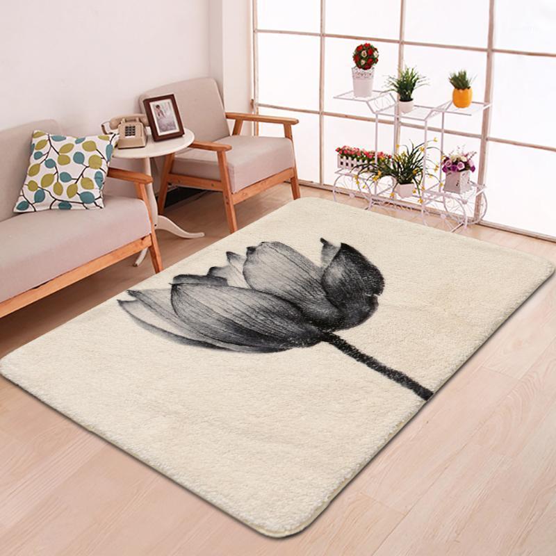 

Lotus Pattern Parlor Floor Area Rug Stair Corridor Mat Decor Doormat Fluffy PVC Non-slip Bathroom Kitchen Rug Living Room Carpet1, No-01