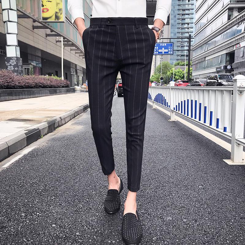 

Stripe 2020 Summer Pants Mens Casual Mens Trousers Office Checkered Pant Perfume Men Dress Pants Slim Fit Pantalon Hombre Vestir1, Black