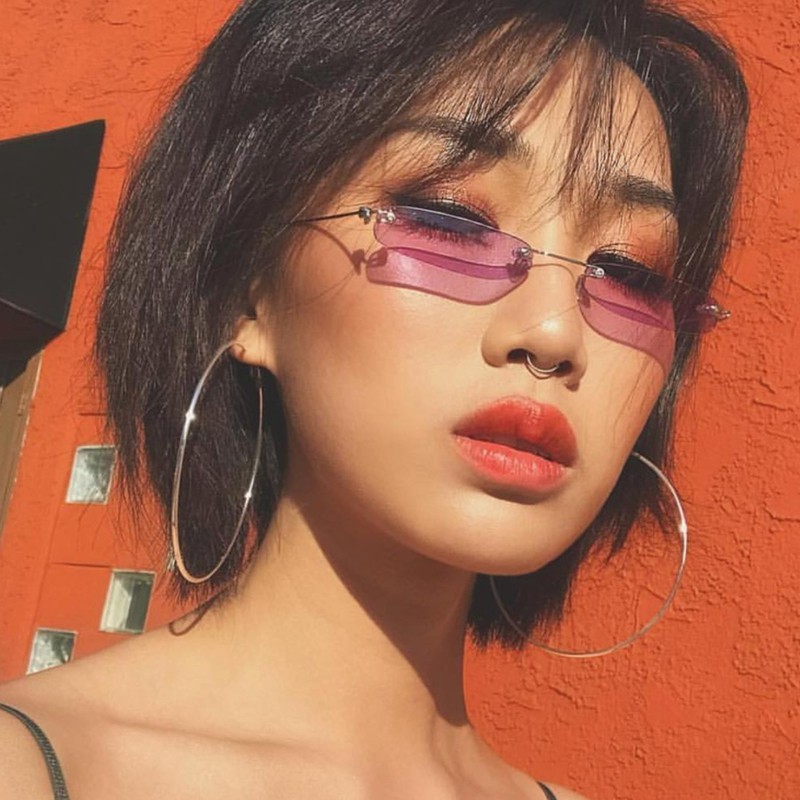 

Retro Small Rimless Rectangle Sunglasses Men Women Vintage Brand Designer Tiny Narrow Frameless Sun Glasses Eyewear