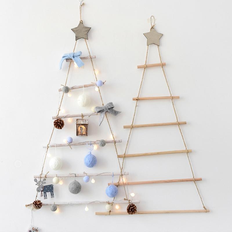 

2021 Wooden Christmas Hanging Tree Nordic Style Artificial Fake Kids Gifts Christmas Tree Ornaments Hanging