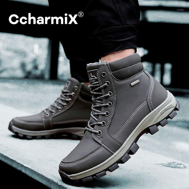 

CcharmiX Men Work Boots Outside Ankle Boots For Males Design Comfy Warm Fur New Lace-up Fashion Shoes Men Footwear1, Black