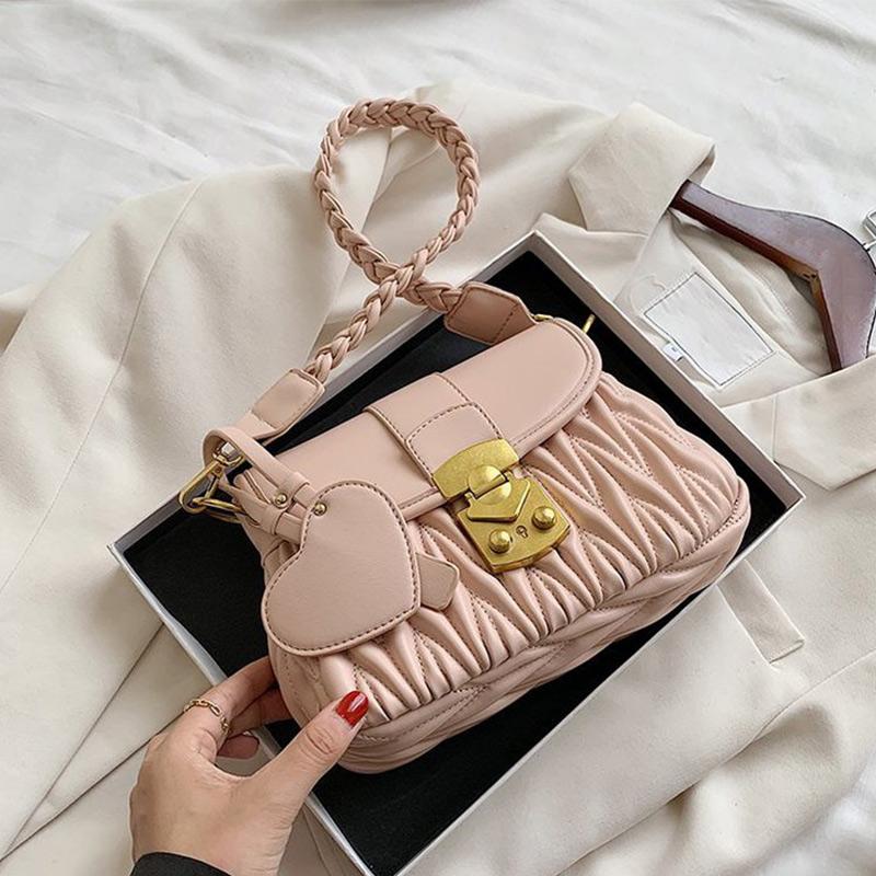 

Cute Sweet Pu Leather Designer Small Shoulder Bags For Women With Weave Strap New 2021 Crossbody Travel Bag Girls Female Handbag, Brown