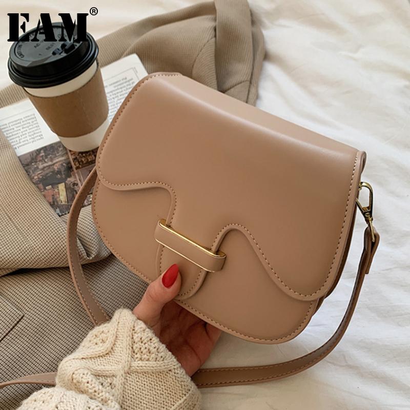 

[EAM] Women New Saddle Brief Small Khaki PU Leather Flap Personality All-match Crossbody Shoulder Bag Fashion Tide 2021 18A1340, Beige