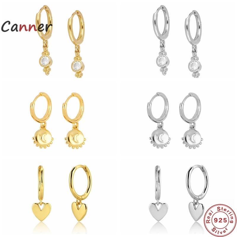 

Canner S925 Sterling Silver Drop Earrings For Women INS Sun Moon CZ Zircon Diamond Pendant Piercing Earring Jewelry pendientes