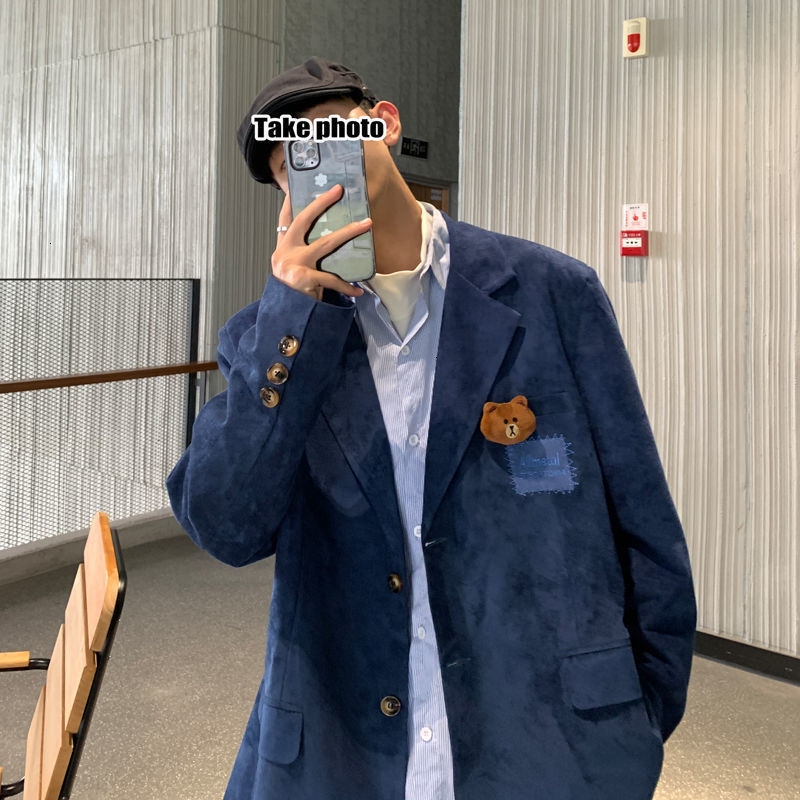 

2021 New Privathinker Men' Casual Oversize Jackets 2021 New Women' Bear Graphic Printed Suit Korean College Male Jacket Coat ZYK6, Brown