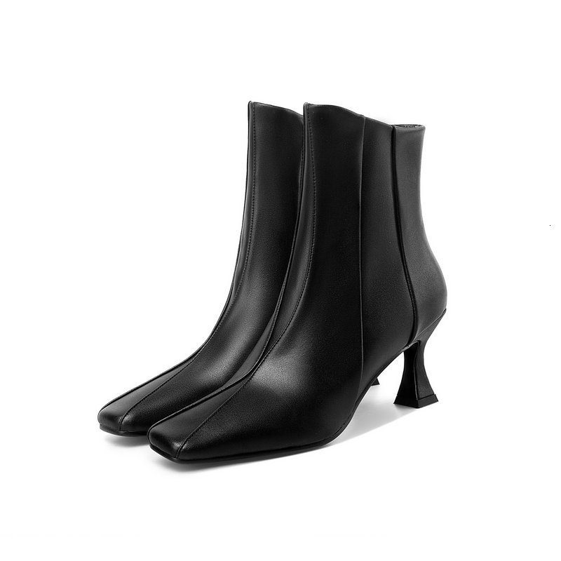 

2021 New Women Ankle Fashion High Heels Square Toe Boots Side Wedding Working Shoes Woman Winter Autumn M5b3, Black
