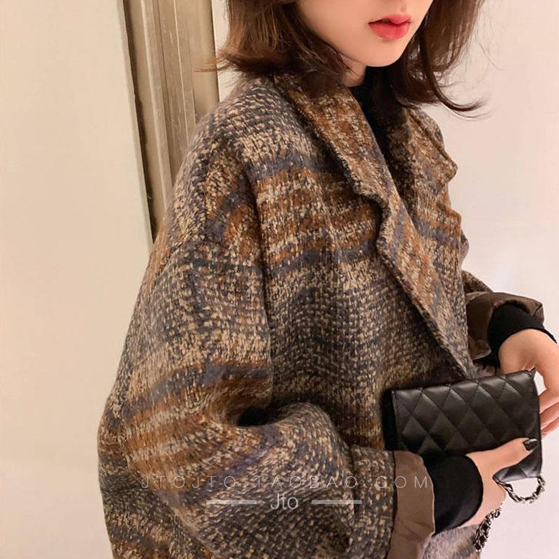 

Winter Korean Overcoat Women Fashion Vintage Woolen Loose Coats female Double Breasted Turn-down Collar Overcoat, Green