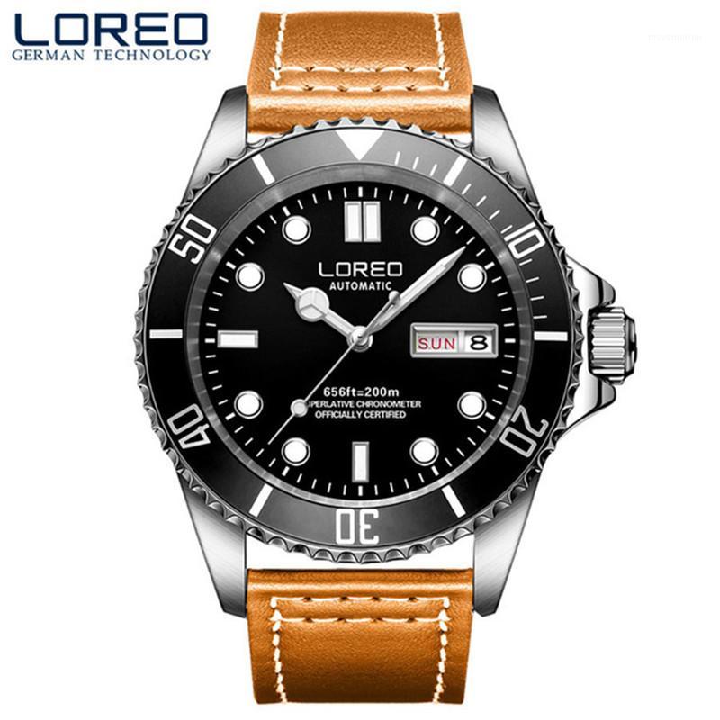 

2020 mens watches top automatic date watch Loreo Men Mechanical Wathes Leather Week Clock montre automatique homme1, Green