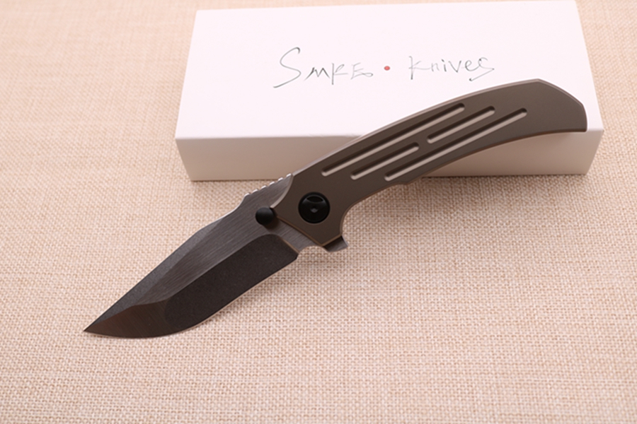 

Smke Knives Custom Markor Flipper Folding Pocket Knife DC53 Blade Anodized Titanium Handle Tactical Survival Knives Outdoor Knife