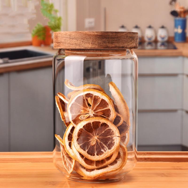 

Wood Lid Glass Kitchen Storage Bottles Jars Airtight Canister Container Grains Coffee Beans Grains Candy Jar Boxes1
