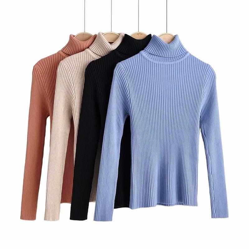 

Simple Wind Turtleneck Pit Sweater Women Casual Solid Color Undecorated Bottoming Long Sleeve Jumpers Pullover Women Spring, Black