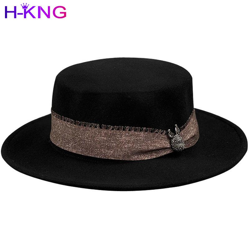 

About New Winter Wool Ceiling Wide-brim Hats Joker Trill Web Celebrity Fashion with Elegant Black Hat, Black a