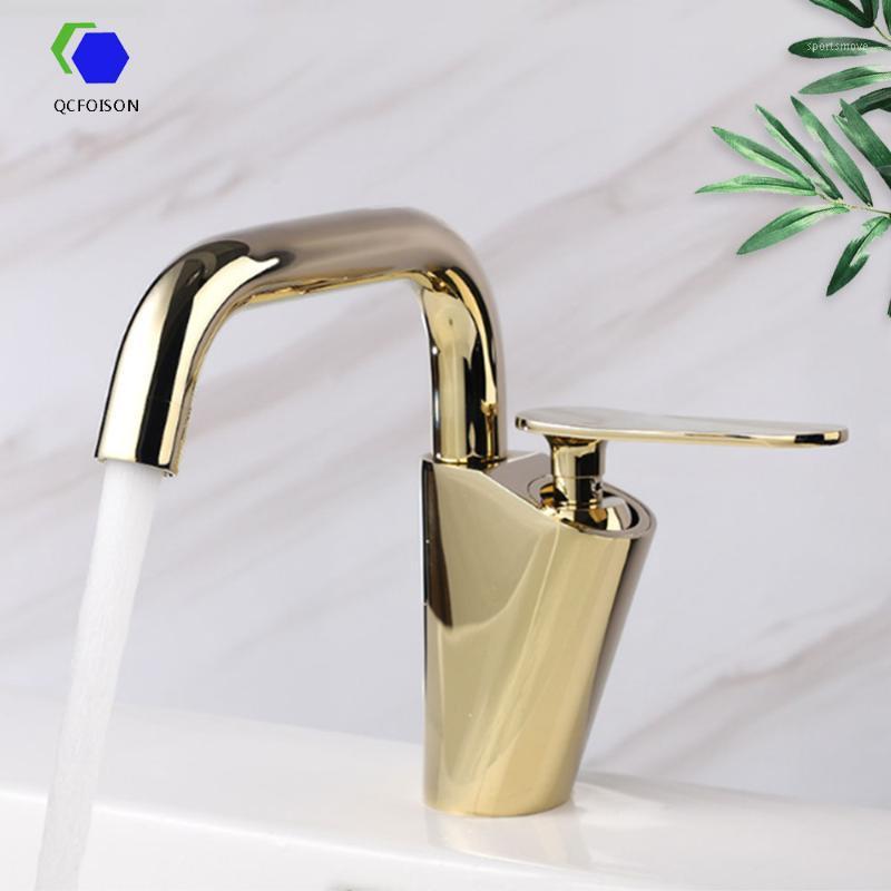

QCFOISON household bathroom gold sink faucet hotel engineering toilet luxury washing mixer golden washbasin water faucets1