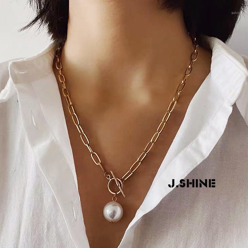 

JShine Gothic Round Pearl Pendant Necklace for Women Punk Pearl Bead Long Golden Clavicle Chain Necklaces Pendants Women Jewelry1