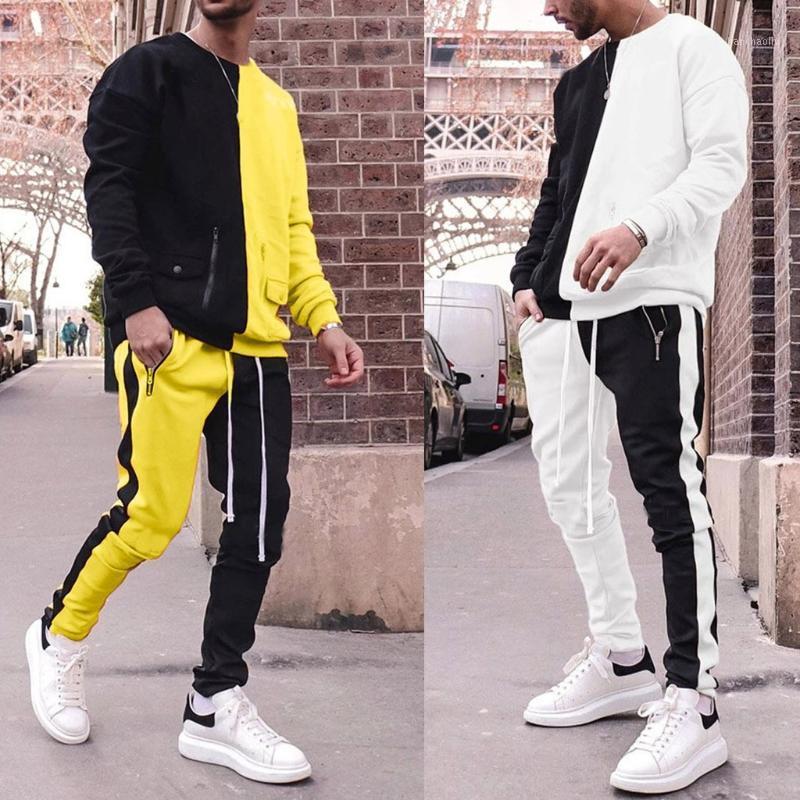 

men sets hooded sport suit tracksuit Autumn Winter European American Style Splicing Warm Suit #D1, White