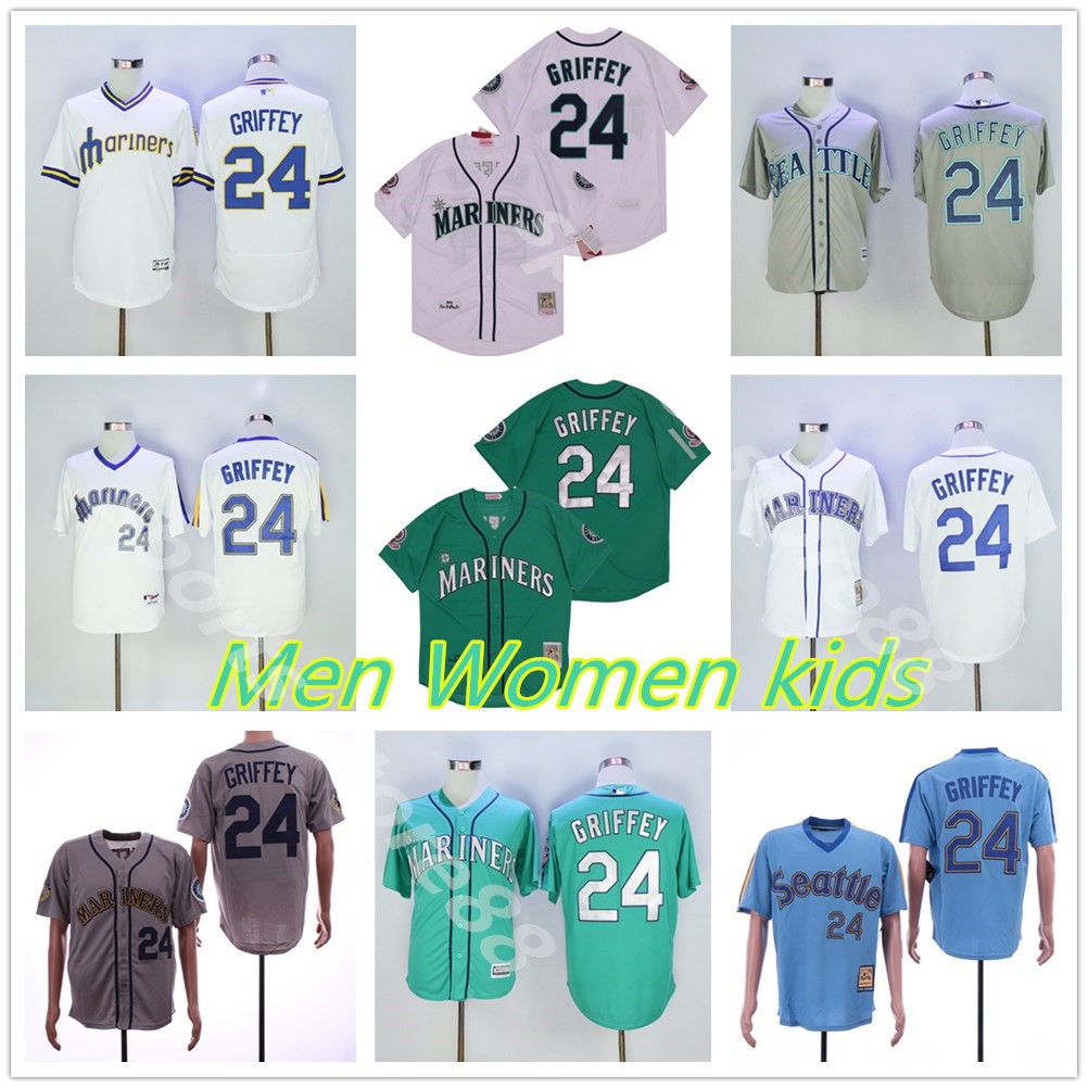 

2020 Men Women kids Retire Baseball 24 Ken Griffey Jr Jersey Men 1984 1995 Vintage Pullover All Stitched Flexbase Cool Base Cooperstown Navy, Blue;black