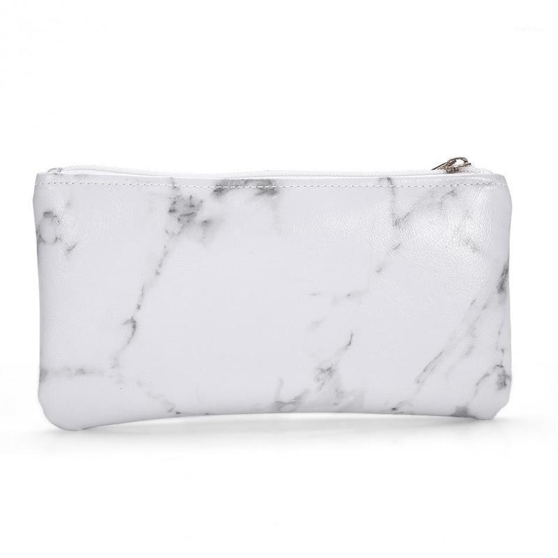 

Portable Ladies Travel Cosmetic Bag Marble Make Up Tote Toiletry Bag PU Leather Student Stationery Storage Case1, White