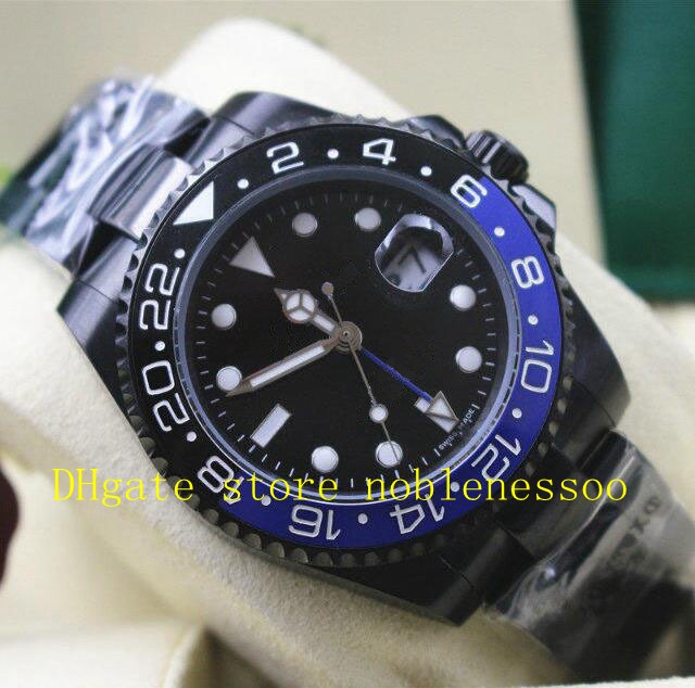 

12 Style Men's Black Dial Ceramic Bezel GMT Batman 116710 in DLC PVD 40mm 126715 116713 Oyster Bracelet Asia 2813 Movement Sport Watch, Box