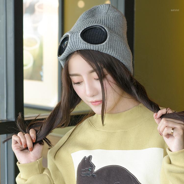 

Windbreaker Plush Ski Hat Autumn Fashion Hat with Glasses Women Winter1, White