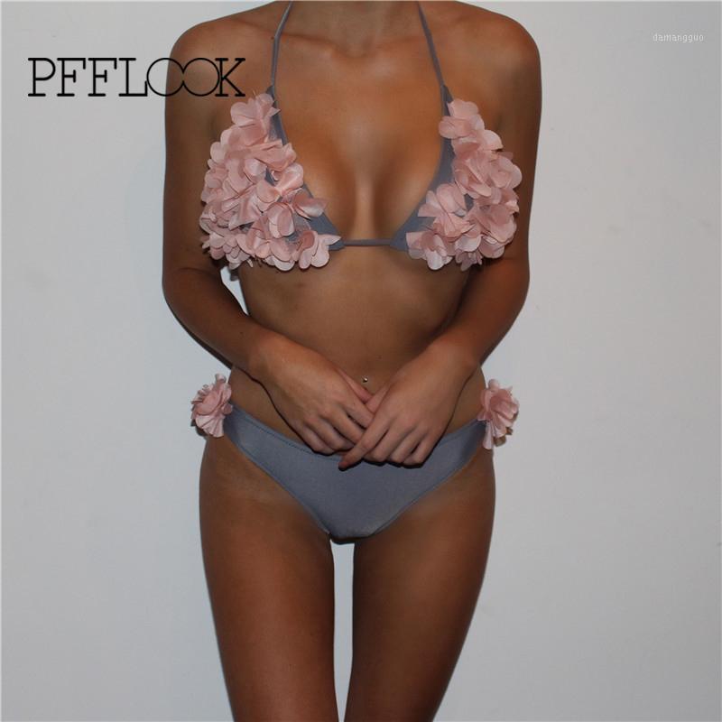 

Women' Swimwear Solid Low Waist Sexy Women Beach Wear Suit Strap Ruffle Floral Push Up 2 Piece Set Halter Sleeveless Sets 20211