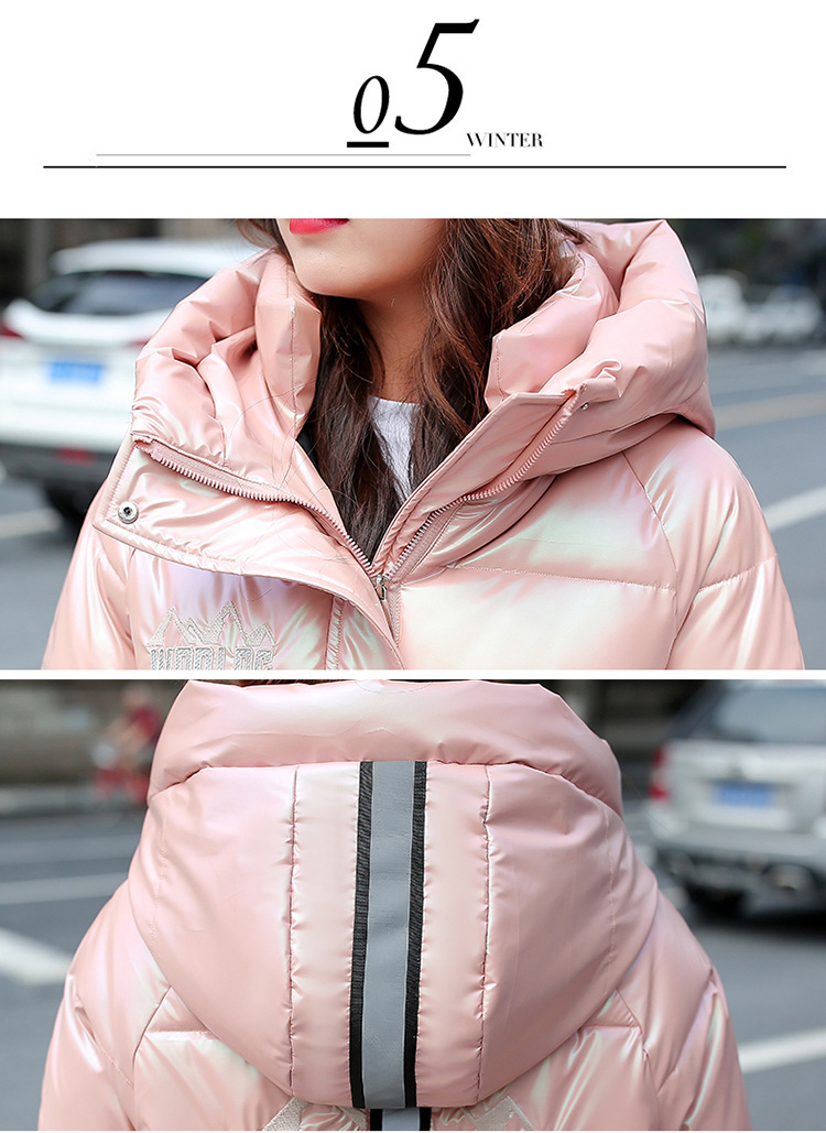 Download 2020 Women Medium Long Winter Jacket Glossy Letter Placket ...