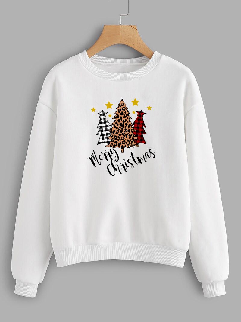 

Colored Merry Christmas Trees Sweatshirt funny pure cotton women graphic unisex jumper casual Outfits pullovers top fit Sweats, Black