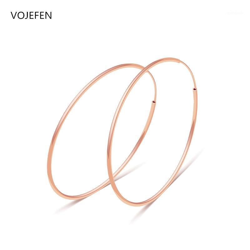 

VOJEFEN AU750 18k Yellow Gold / Rose Gold Hoop Earrings Ear 18K Hoops Round Fine Jewelry For Women For Her (Diameter:30mm)1