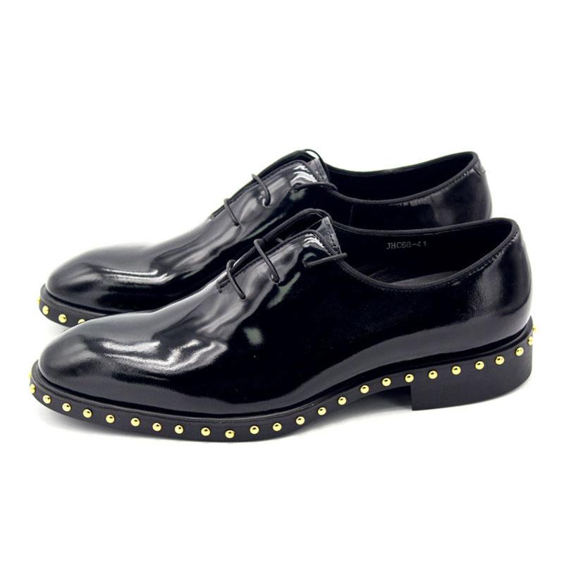 

Golden Rivet Oxford Shoes Mens Handmade Black Oil Bright Real Leather Male Social Shoe Formal Office Wedding Dress Shoes Men 45, Same as picture
