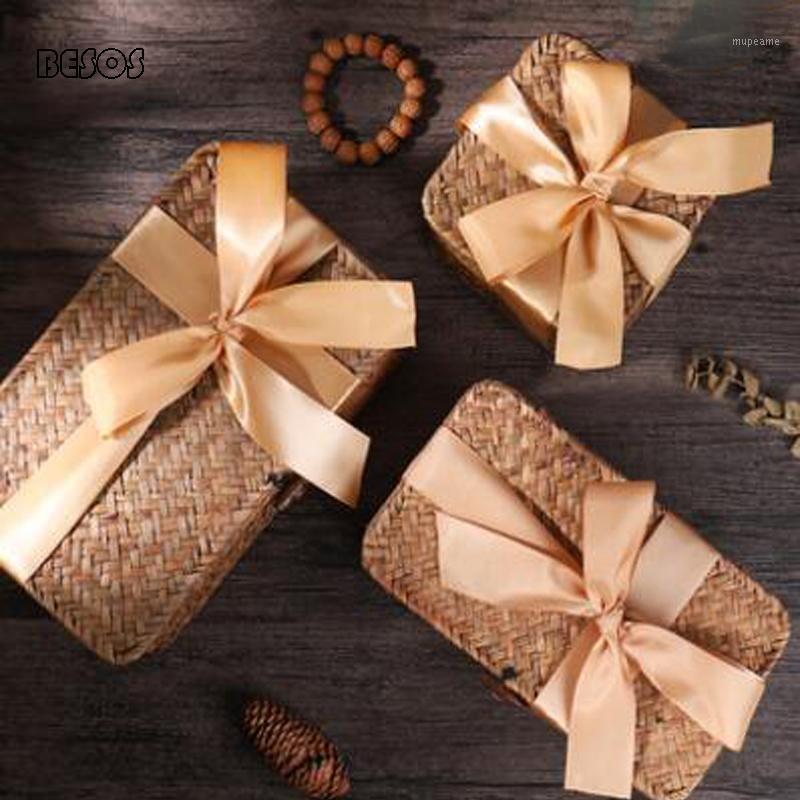 

Pastoral Bamboo Weaving Gift Box Orange Log Color Hand-woven New Year Wedding Party Candy Bamboo Weaving Storage Gift Box B296D1