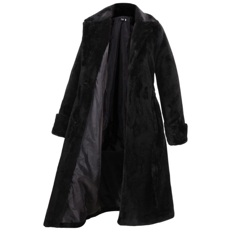 

Autumn new product imitation fur coat suit collar cotton outwear thick long section plush coat women windbreaker B343, Black