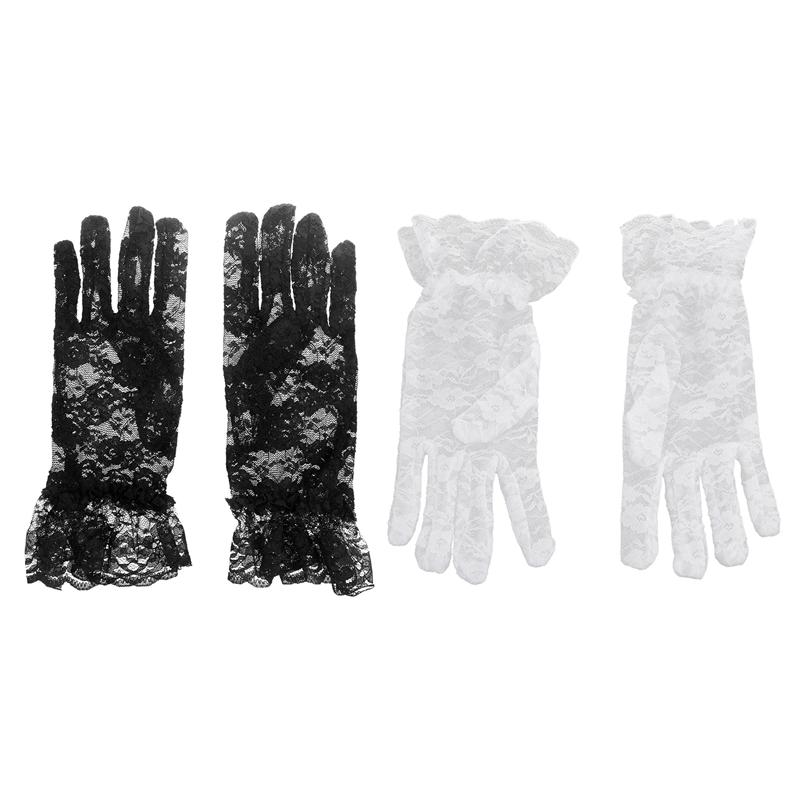 

2 Pair Fashion Women Bridal Evening Wedding Party Prom Driving Costume Lace Gloves Black & White, As shown