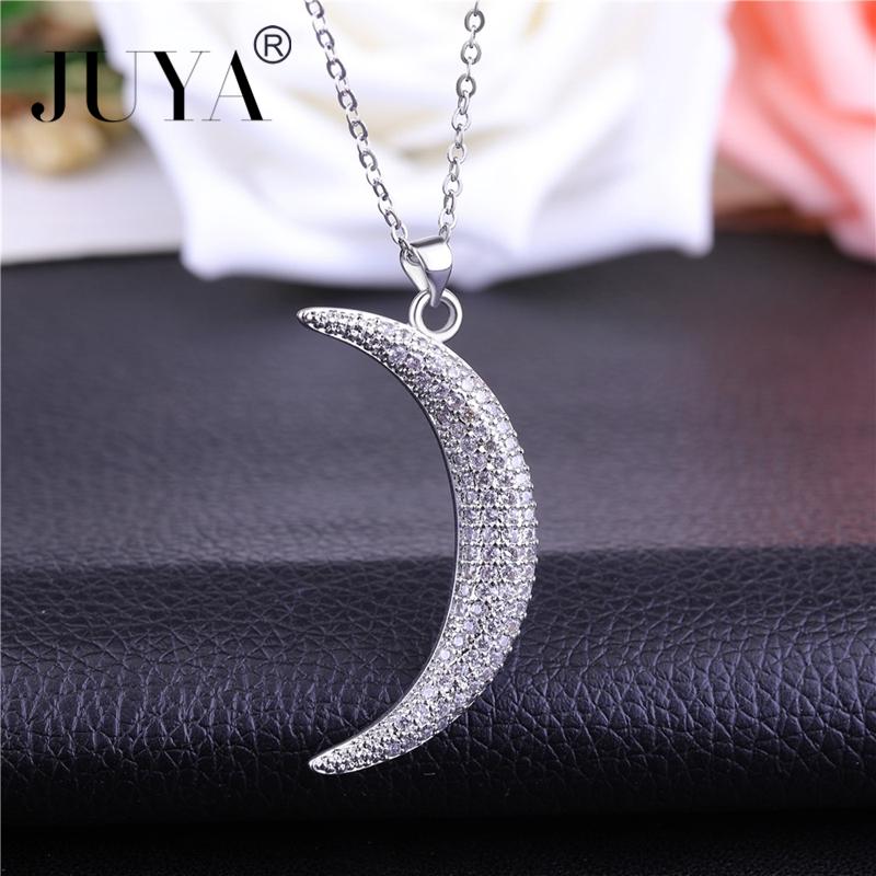 

2021 Shining Cubic Zirconia Rhinestone Moon Pendant Necklace For Women Simple Fashion Chain Choker Necklace Collares de moda
