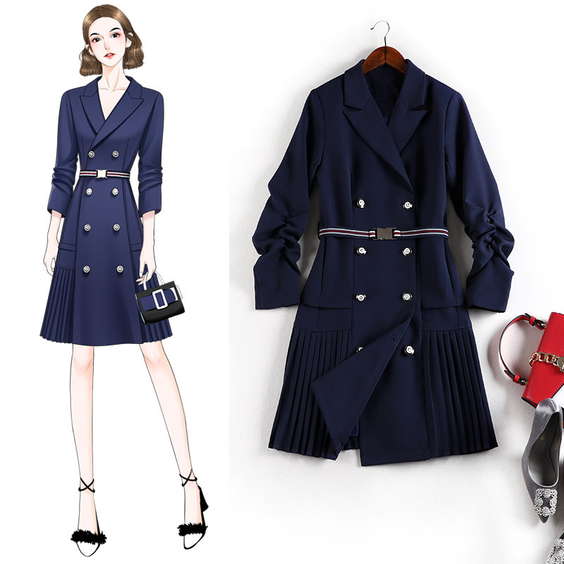 

Heavy Female Industry Party Long Autumn Design 2021 New Style Sizes Clothes Dress 10757 71iy, Navy