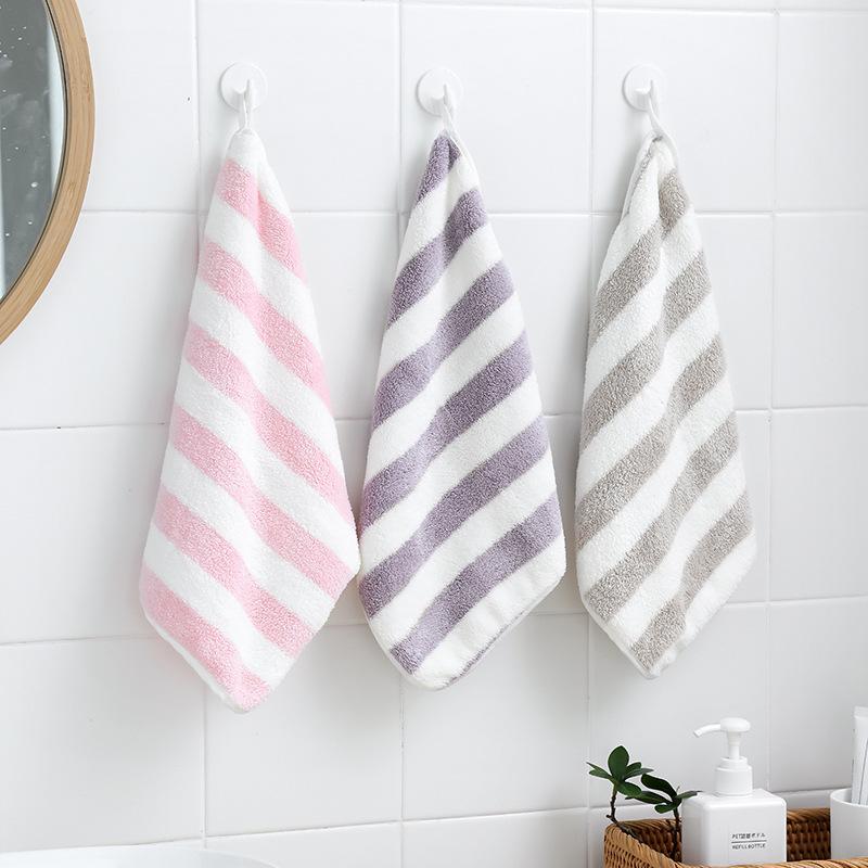 

Soft Hand Towel stripe Face Towel Microfiber Fabric Baby Hanging Bathing For Bathroom Kitchen Quick Dry, Brown stripes towel