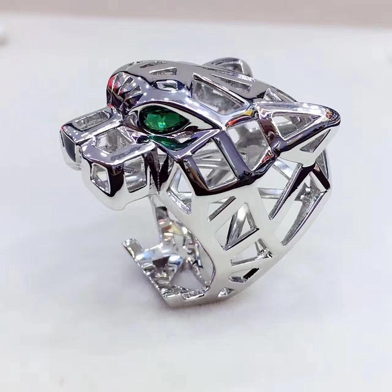 

Trendy Hollow Leopard Animal Finger Ring Green Eyes Hollow Panther Heads Ring for Men Women party Jewelry