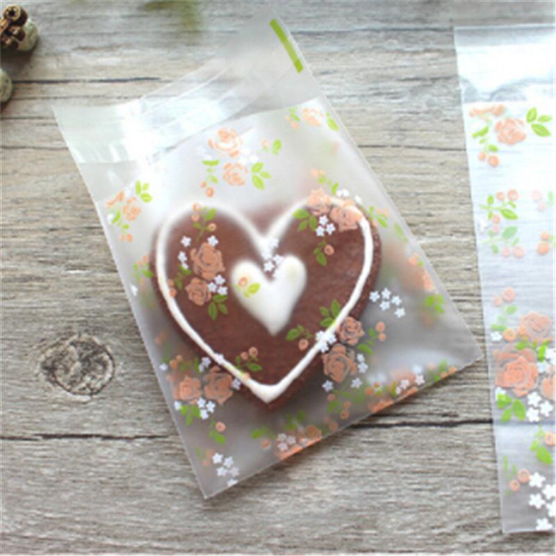 

100Pcs/Pack Christmas Cookie Bags Flower Pattern Wedding Party Gift Self Adhesive Plastic Candy Biscuit Bag