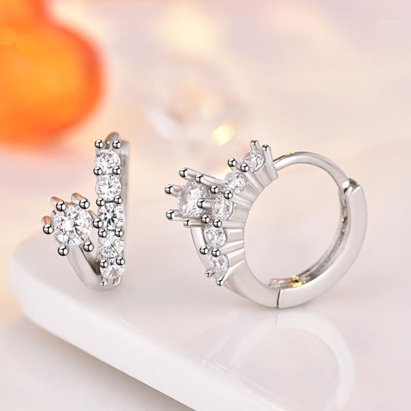 

Cubic Zircon Plated Jewel Earring Small Loop Ear Silver Color Prong Setting for Women Wedding Accessories Fashion Round Shape1