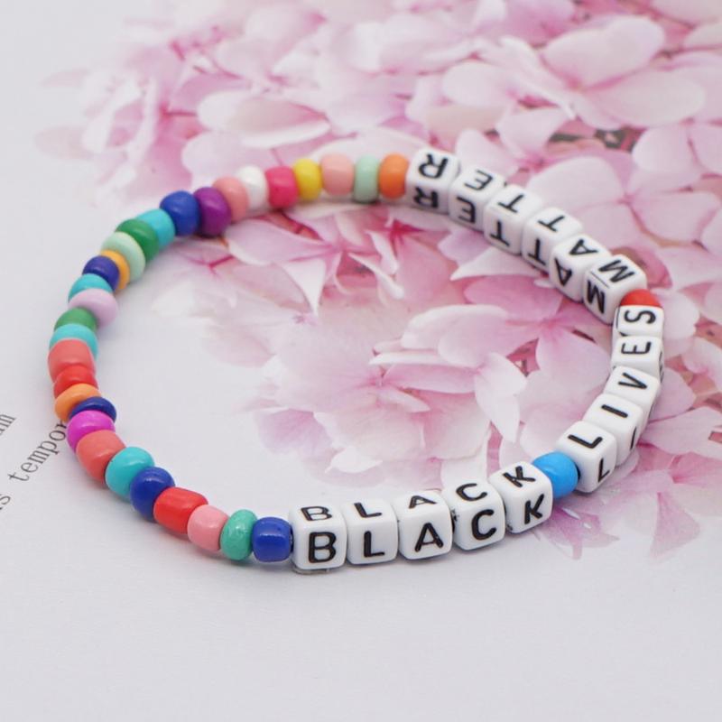 

New Fashion Rainbow Beads Bracelet Letter For Women Diy Jewelry Bangle Making Handmade Accessories Gift