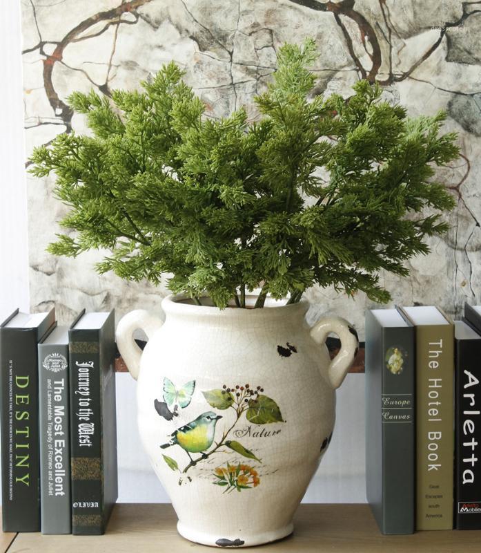 

Artificial pine cypress long branch fake plastic green plant home office table decoraton1