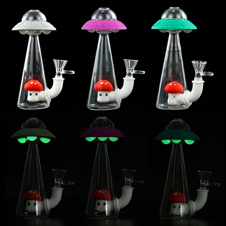 

UFO water pipe silicone smoking pipes glass beaker bongs shisha hookah set smoke kit bubblers for tabacco burning bong
