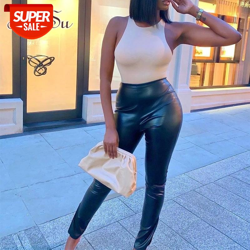 

ArtSu Elegant Vintage Black PU Leather Pants Women Autumn High Waist Skinny Trousers Ladies Casual Fashion Pants Capris PA52398 #c46h, Black;white