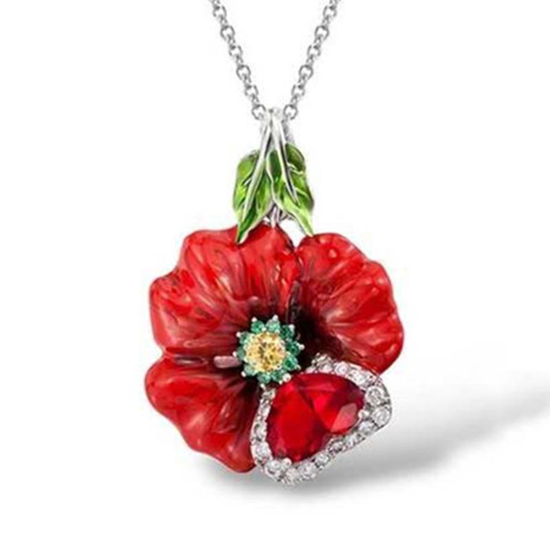 

Exquisite Fashion Red Rose Heart Shaped Necklace Handmade Enamel Necklace Jewelry The Best Holiday Gift for Lovers