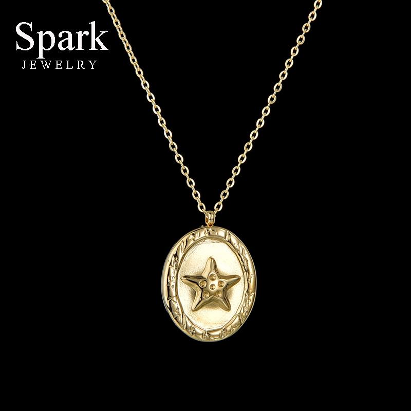 

Spark New Arrival Gold Star Oval Pendant Necklace Stainless Steel Clavicle Chain Necklaces For Women Girls Birthday Jewelry Gift