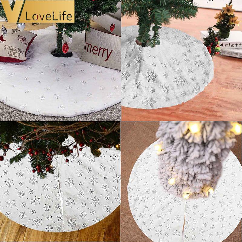 

90CM/122CM Christmas Tree Skirt Luxury Faux Fur Christmas Tree Skirt White for Xmas Party Holiday Decorations