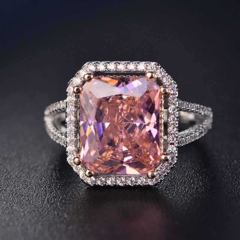 

High Quality Big Pink Zircon Rings for women Luxury Full CZ Wedding Engagement Rings Ladies Girls party jewelry Best Gifts