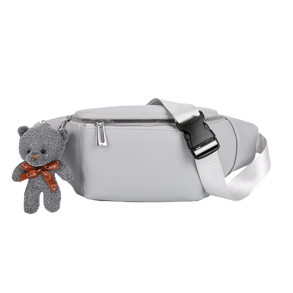 

HBP Fashion Solid Color Women Fanny Waist Bags PU Leather Bear Pendant Chest Shoulder Pack Ladies Zipper Phone Pouch GREY, Black