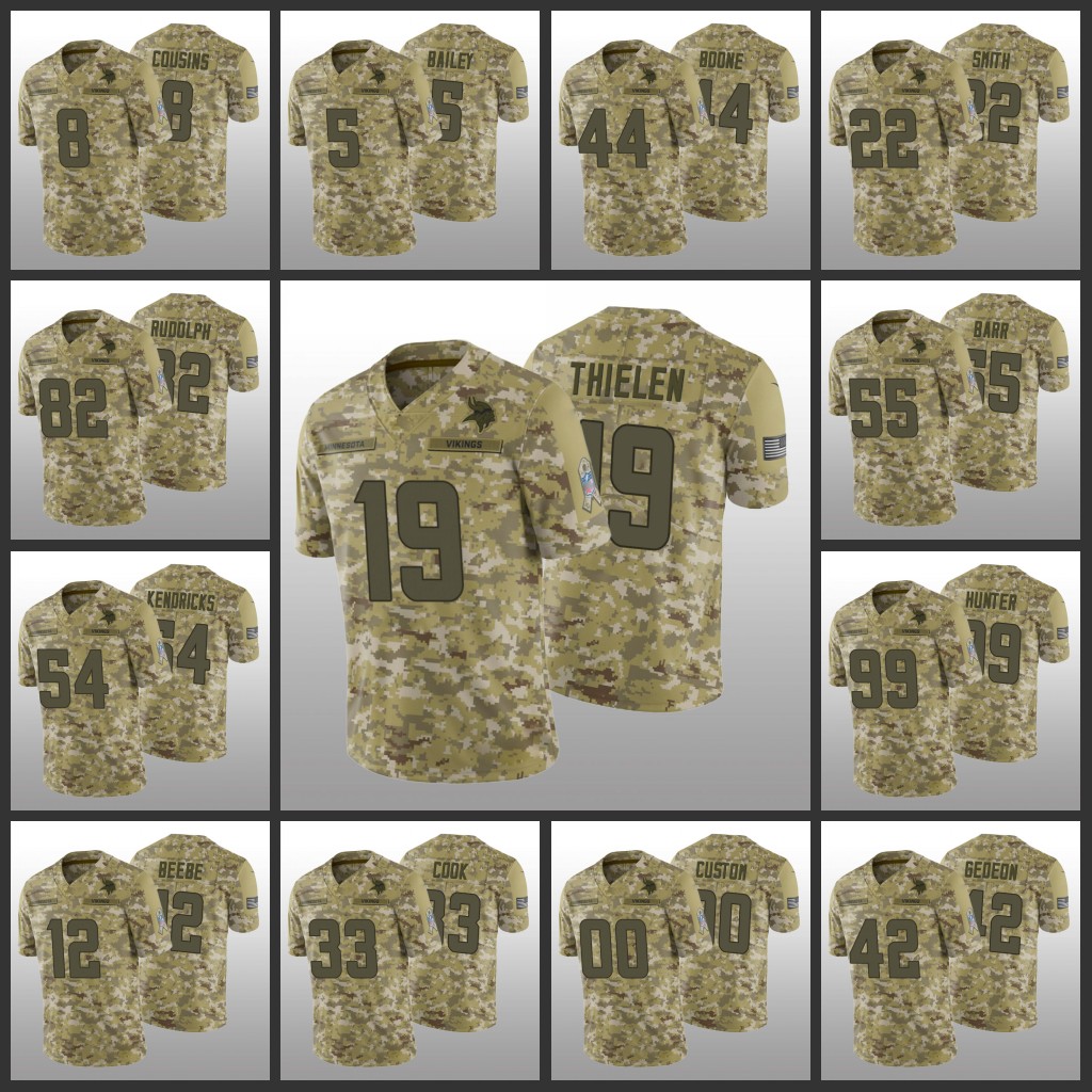 

Minnesota's Vikings's Jersey Men Women Youth #19 Adam Thielen 8 Kirk Cousins 54 Eric Kendricks 22 Harrison Smith Custom Camo Salute to Service Limited