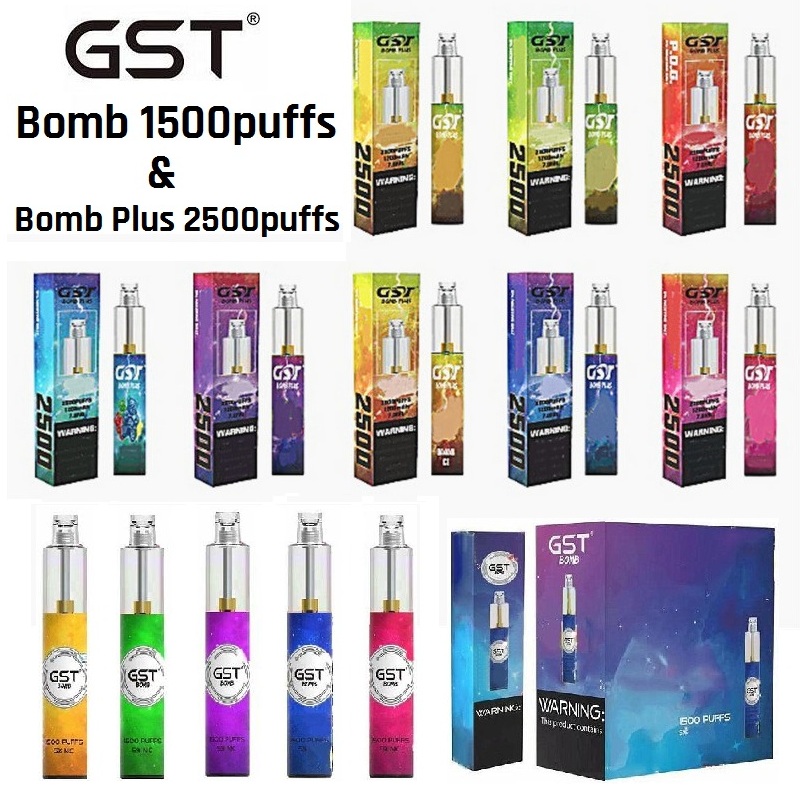

Authentic GST Bomb Plus Disposable Pod Device 1000mAh 1200mAh 5ml 7ml 1500 2500 Puffs Vape Stick System for Gas Tank GTD KP Razzo