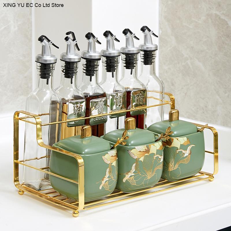 

Nordic Green Ceramic Seasoning Pot Oil and Salt Shaker Seasoning Bottle Combination Set Household Kitchen Supplies Storage Rack1